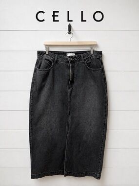 CELLO Washed Black Denim Midi Pencil Skirt Size XL